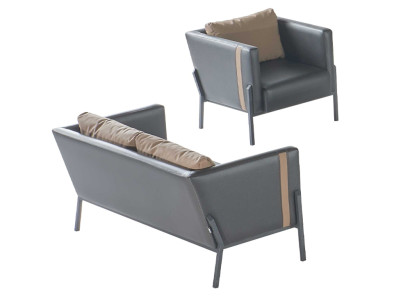 Arbeitszimmer Sitzmöbel Luxuriöser Grauer Leder 2-Sitzer Edler Sessel