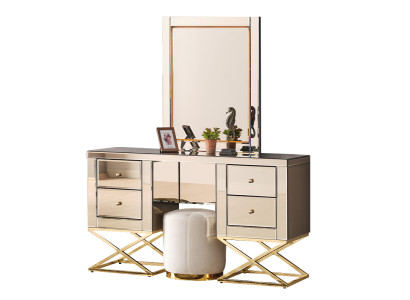 Goldener Edelstahl Schminktisch Moderner Kosmetiktisch Frisierkommode