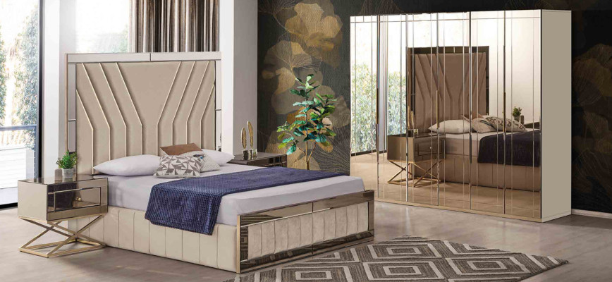 Beiges Schlafzimmer Bett Designer Doppelbett Luxuriöser Bettrahmen Bett