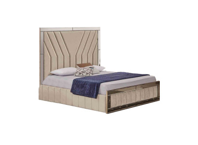 Beiges Schlafzimmer Bett Designer Doppelbett Luxuriöser Bettrahmen Bett