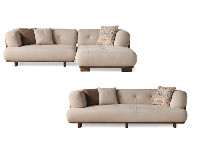 Stilvolle Beige Sofagarnitur Ecksofa L Form Polstermöbel Dreisitzer Sofa