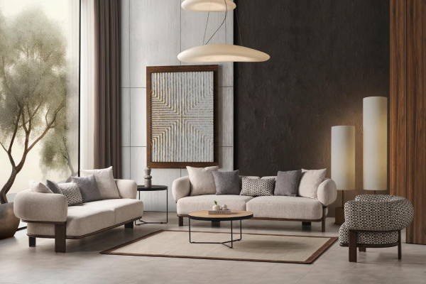 Hellgraue Wohnzimmer Sitzgarnitur Polstercouchen Textilsessel 2x Sofas