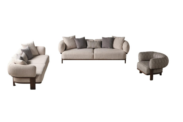 Hellgraue Wohnzimmer Sitzgarnitur Polstercouchen Textilsessel 2x Sofas