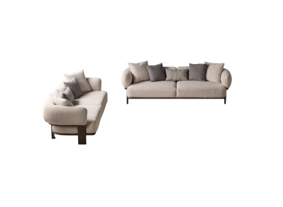 Hellbeige Moderne Sofagarnitur Wohnzimmer 2x Dreisitzer Polster Sofas