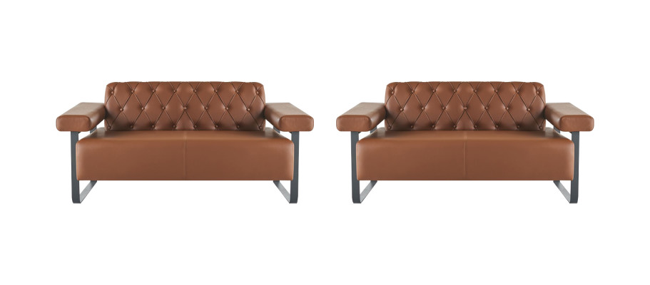 Braun Chesterfield Ledersofas Edelstahl Original Modern 2-Sitzer Knopf