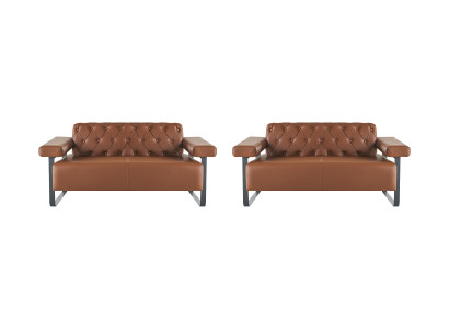 Braun Chesterfield Ledersofas Edelstahl Original Modern 2-Sitzer Knopf