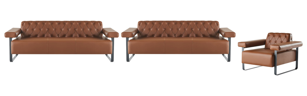 Sofas Modern Edelstahl 3-Sitzer Sofas Sessel Chesterfield Ledersofas