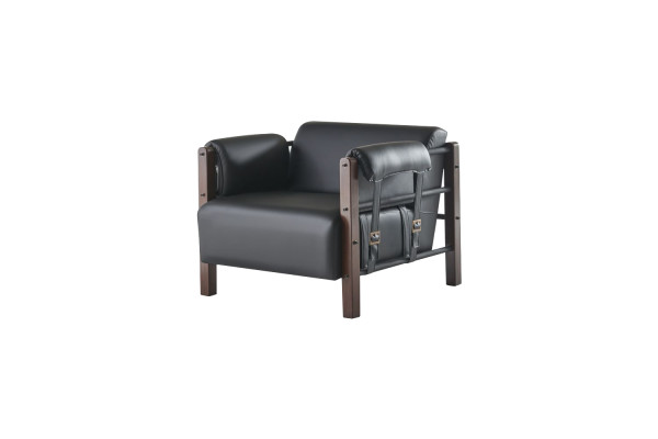 Lehnsessel Schwarz Modern Sessel Holz Leder Weiche Armlehnen 1-Sitzer