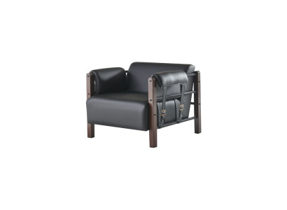 Lehnsessel Schwarz Modern Sessel Holz Leder Weiche Armlehnen 1-Sitzer
