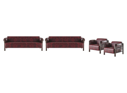 Ledersofas Holz 3-Sitzer Sessel Bordeaux Modern Leder Couch Vintage 4tlg.
