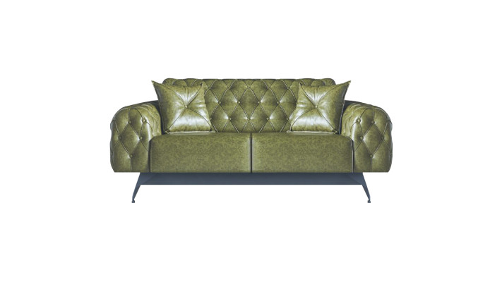 Ledersofa 2-Sitzer Sofa Grün Polster Klassisch Kissen Chesterfield Sofa