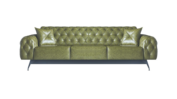 Sofas Set Couch 3-Sitzer Leder Sessel Grün Klassisch Chesterfield Polster 4tlg.