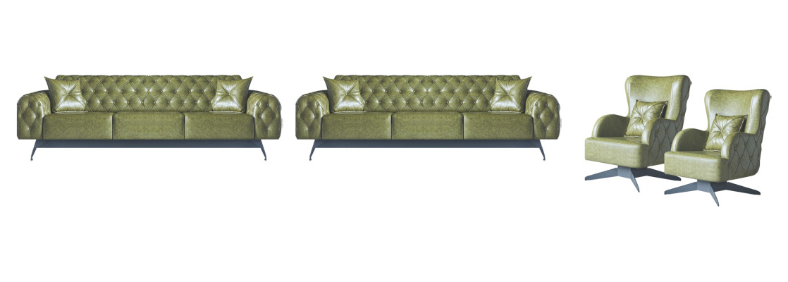 Sofas Set Couch 3-Sitzer Leder Sessel Grün Klassisch Chesterfield Polster 4tlg.
