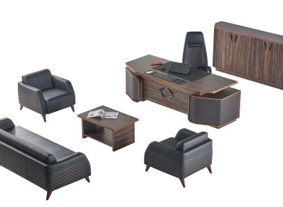 Arbeitszimmer-Set Komplett Sofas Schreibtisch Sideboard Büro Couch Leder