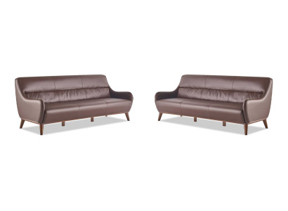 Sofa-Set Leder Holz 3-Sitzer Ledersofas Sofas Braun Klassisch Couch