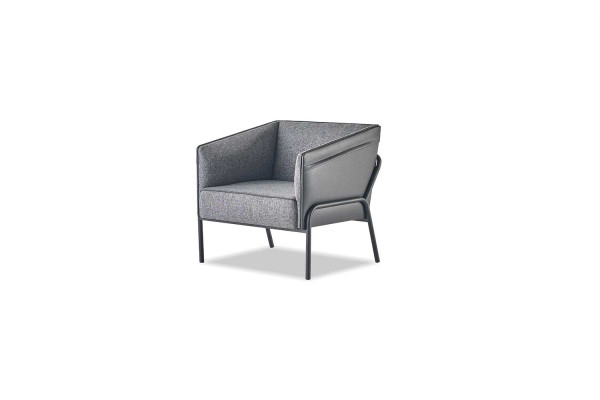 Lehnsessel Set Sessel Leder Textil Edelstahl Modern 1-Sitzer Grau Holz