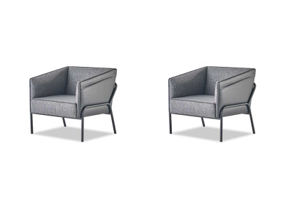 Lehnsessel Set Sessel Leder Textil Edelstahl Modern 1-Sitzer Grau Holz