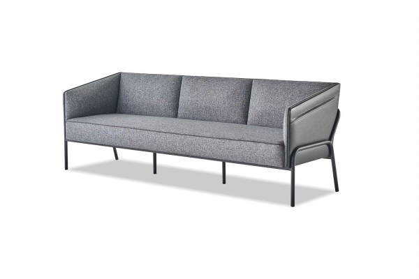 Moderner Sofa-Set 3-Sitzer 2-Sitzer Grau Textil Leder Edelstahl Couch