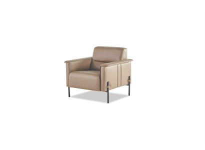 Lehnsessel Beige Edelstahl Sessel Modern Leder Holz 1-Sitzer Weiche