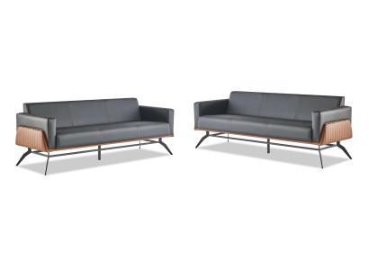 Sofa-Set Schwarz Braun 3-Sitzer Komplett Ledersofas Modern Edelstahl