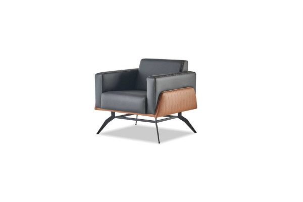 Komplett-Set Schwarz Braun Lehnsessel Leder 2-Sitzer Sessel Sofa-Set