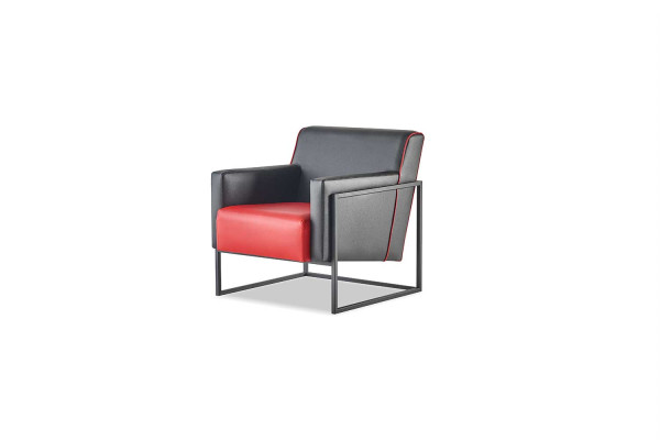 Lehnsessel Schwarz Rot Sessel Leder Modern Edelstahl Holz 1-Sitzer