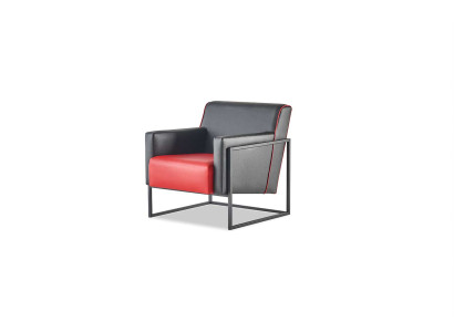 Lehnsessel Schwarz Rot Sessel Leder Modern Edelstahl Holz 1-Sitzer