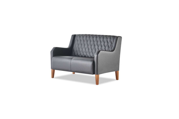Sofa Schwarz 2-Sitzer Couch Leder Modern Zweisitzig Ledersofa Holz Weich