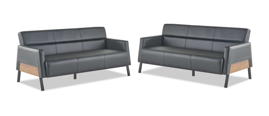 Ledersofas Sofa-Set 3-Sitzer Schwarz Modern Leder Edelstahl Couch Holz