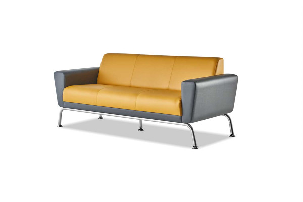 Sofa-Set 3-Sitzer 2-Sitzer Sessel Gelb Grau Edelstahl Leder Holz Modern