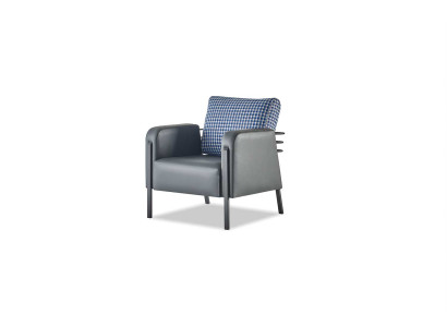 Sessel Grau Blau Polster Kissen Leder Textil Modern Edelstahl 1-Sitzer