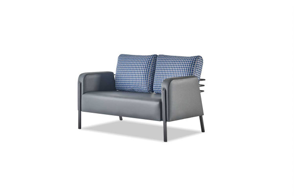 Ledesofa Polster 2-Sitzer Grau Blau Edelstahl Modern Kissen Sofa Couch