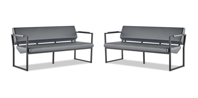 Ledersofas Set 3-Sitzer Schwarz Edelstahl Leder Modern Sofa-Set Couch