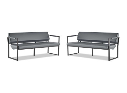 Ledersofas Set 3-Sitzer Schwarz Edelstahl Leder Modern Sofa-Set Couch