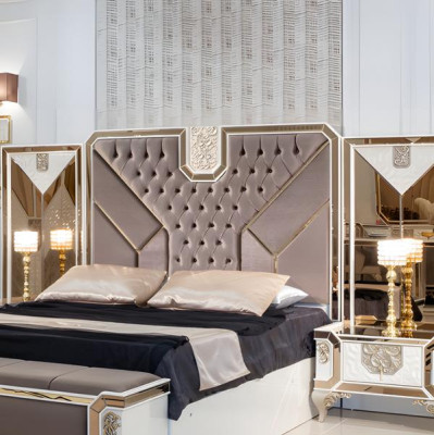 Schlafzimmer Set Bett + 2x Nachttische + Kleiderschrank 5tlg Komplett Möbel Hoz