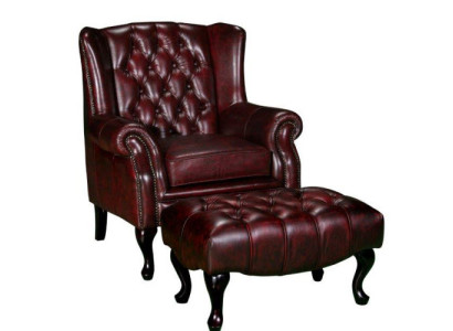 Chesterfield Ohrensessel + Hocker Sessel Couch Polster Set Leder Textil 16101330