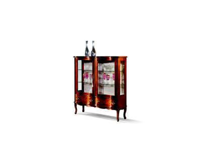 Designer Luxus Holz Vitrine Braun 2 Glas Türen 2 Schublade Italienische Möbel