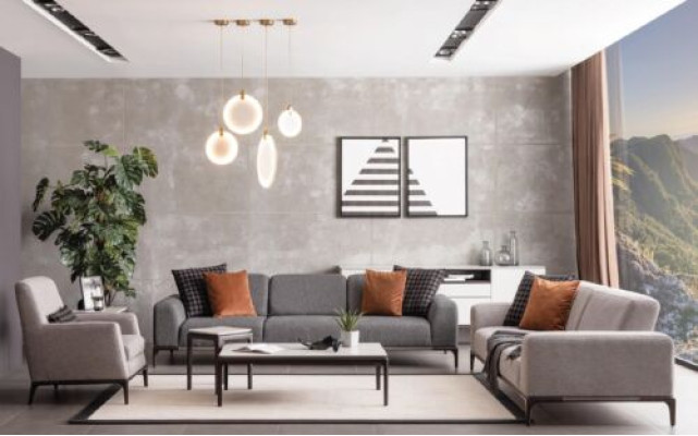 Sofa 4 Sitzer Farbe Grau Wohnzimmer Design Stil Möbel Moderne neu