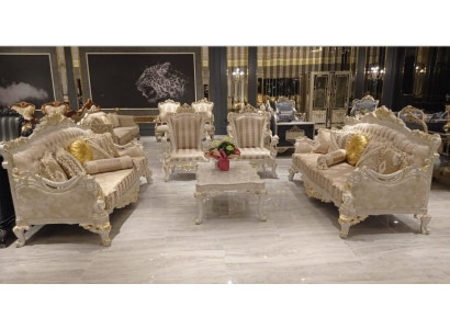 Beige Couchgarnitur Sofa Set 5tlg. Couchtisch Sofagarnitur Couch Möbel