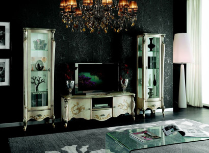 Schicke Set Garnitur 3tlg Rtv mit 2x Vitrine Italienische Möbel Klassische Stil
