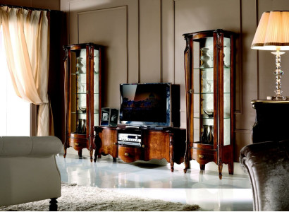 Luxus Wohnwand 3tlg rtv mit 2x Vitrine Design Italienische Möbel Barock Stil Neu