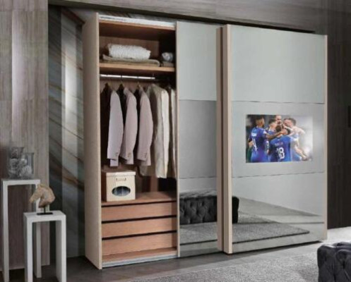 Kleiderschrank Schränke Kleider Schrank Luxus Holz Schwebetüren tv mit Fernseher