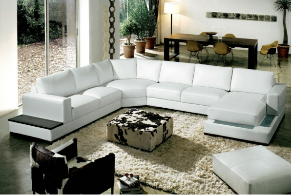 Große Ledersofa Couch Sitz Polster Eck Garnitur Wohnlandschaft mit Beleuchtung
