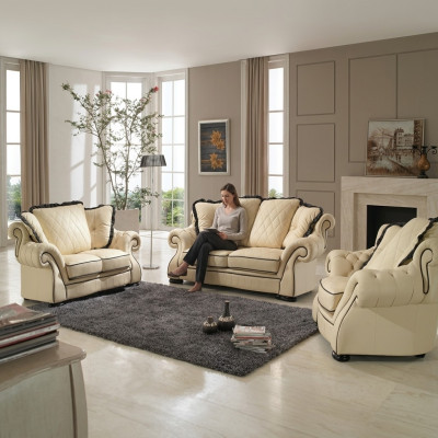 Klassische Couchgarnitur Sofa Polster Sitz Leder Garnitur 3+2+1 Sofas
