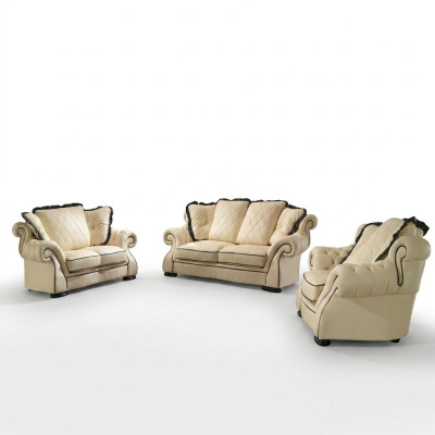 Klassische Couchgarnitur Sofa Polster Sitz Leder Garnitur 3+2+1 Sofas