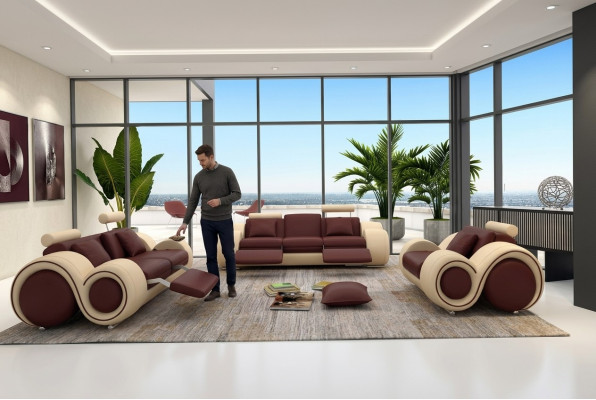 Design Wohnzimmer Polster Set Sofagarnitur Leder Couch Sitz Garnituren