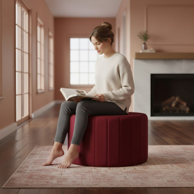 Pouf Fußhocker Rund Sitz Hocker Polsterhocker Sitzhocker Badhocker Puff Textil