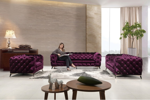 Luxus Hochwertige Sofa Couch Polster Sitz 3+2 Garnitur Chesterfield Garnituren