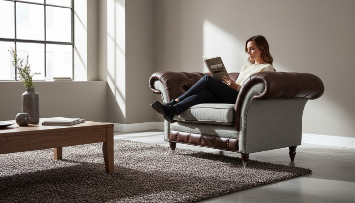 Sessel 1 Sitzer Relax Polster Fernseh Chesterfield Textil Sofa Couchen Braun Neu