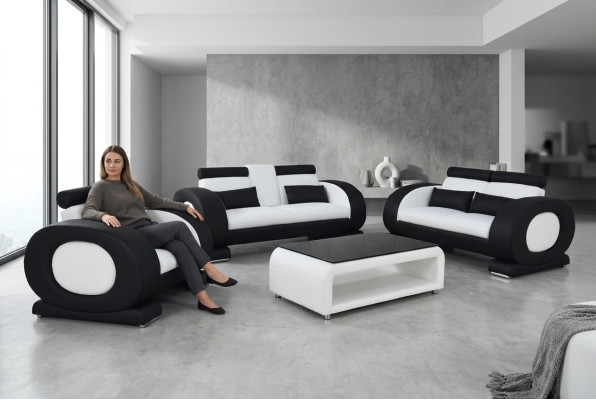 Sofa Couch Leder Sitz 3+2+1 Komplett Set Garnitur Designer Moderne